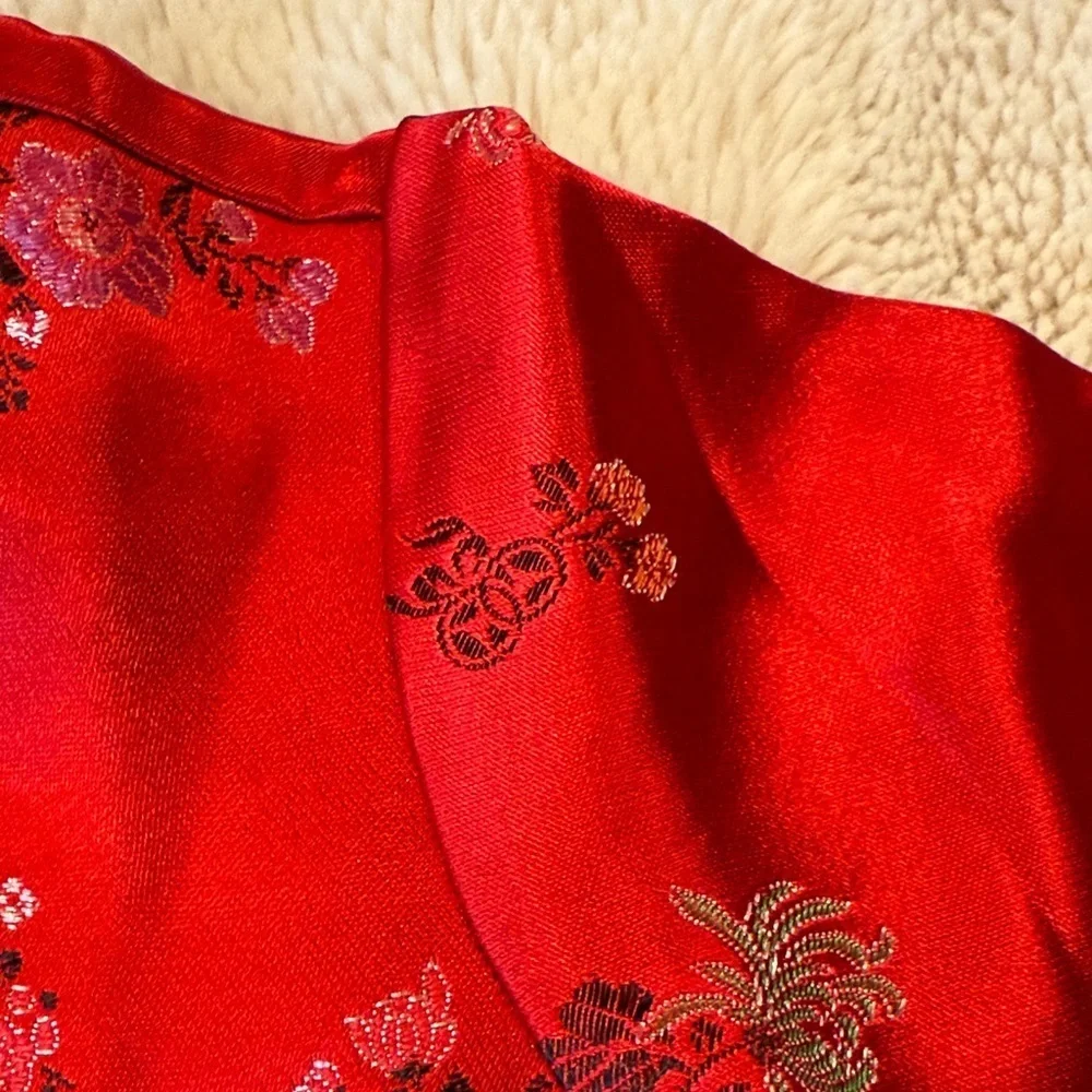 VINTAGE Golden Dragon Red Satin Top